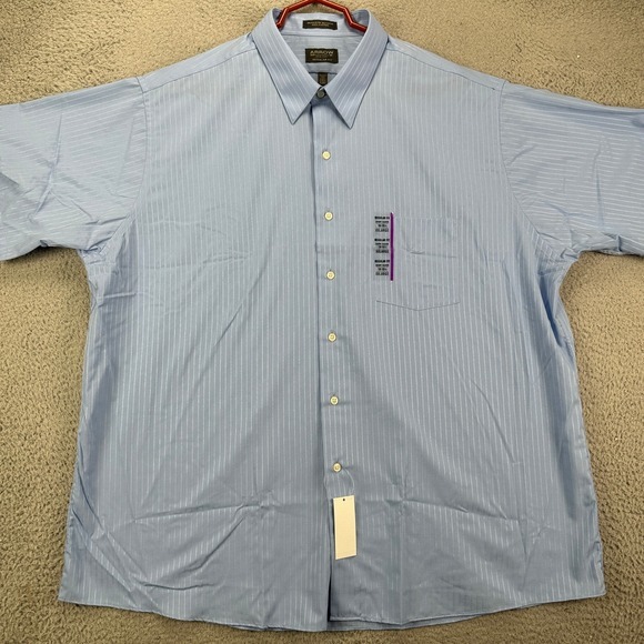 Arrow Men Dress Shirt 18-18.5 2XL Blue Stripe Regular Fit Button Down Pocket NEW